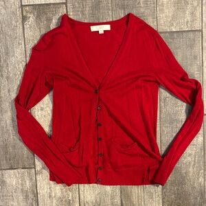 LOFT Vibrant Red V-Neck Cardigan